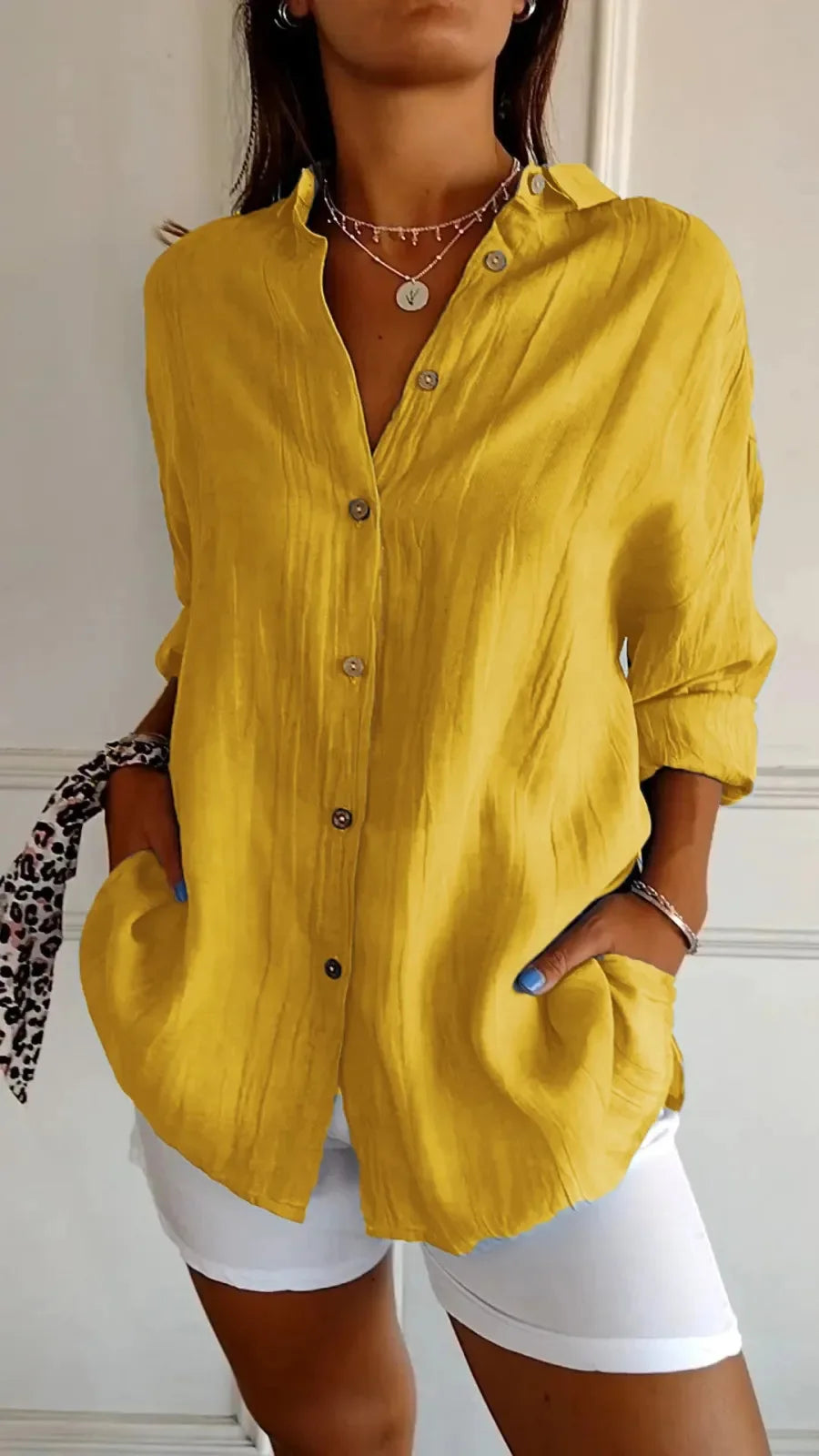 Selene Pleated Button-Up Blouse