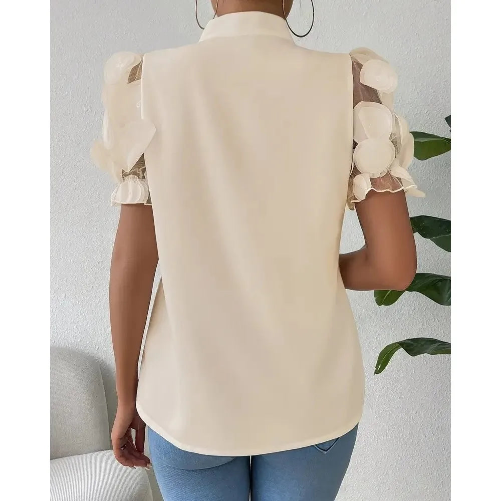 Vivienne Bow Neck Mesh Blouse