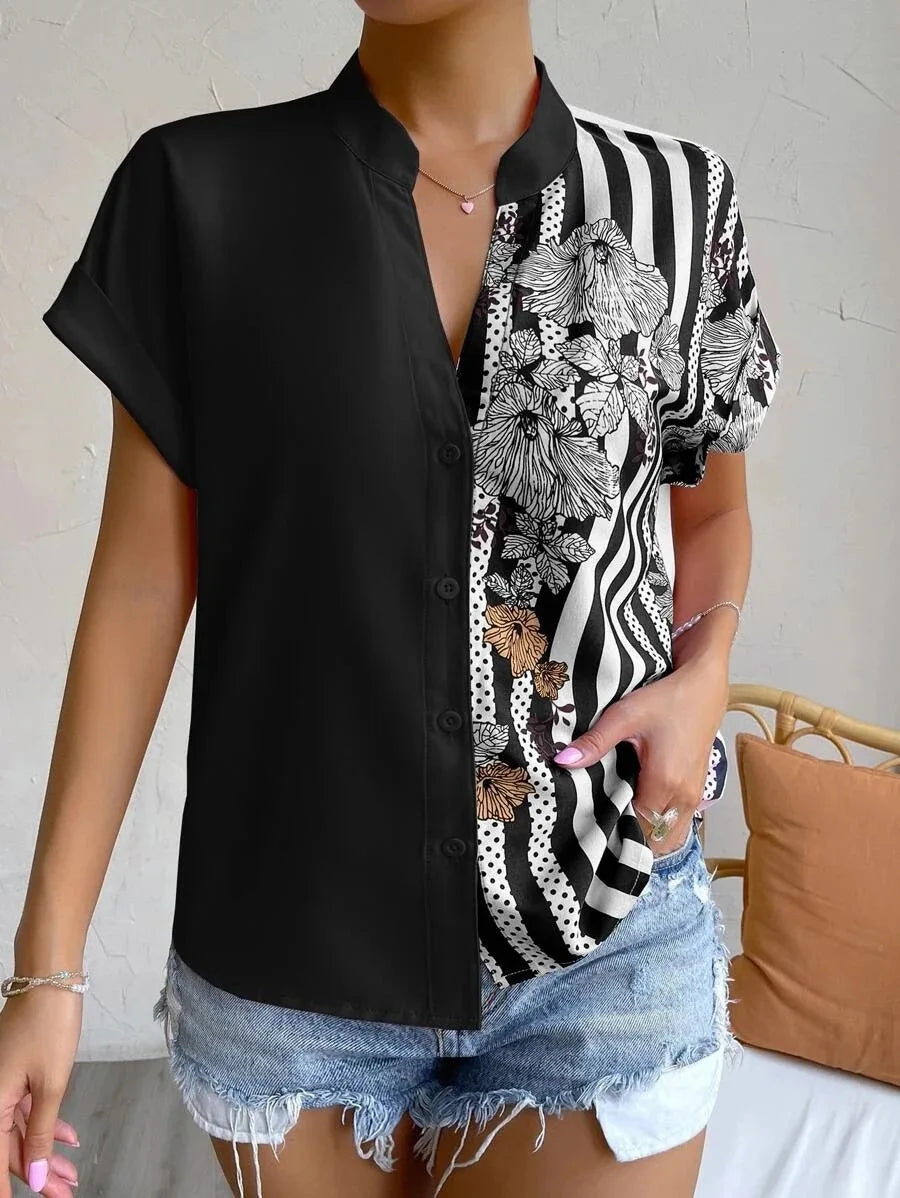 Liora Contrast Floral Button Blouse