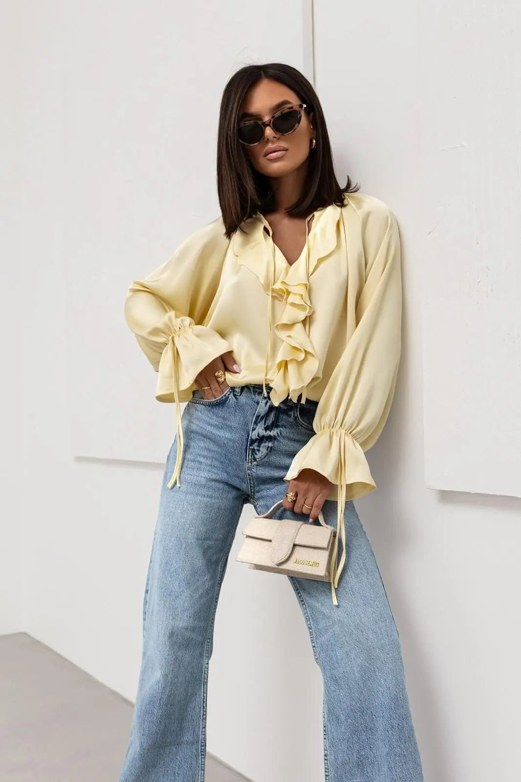 Vianna Ruffle Sleeve Tuxedo Shirt