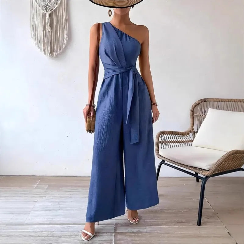 Mirella One-Shoulder Belted Jumpsuit