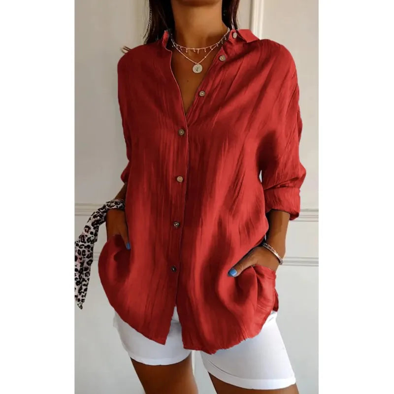 Selene Pleated Button-Up Blouse