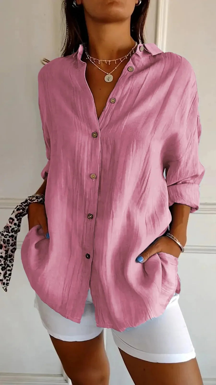 Selene Pleated Button-Up Blouse