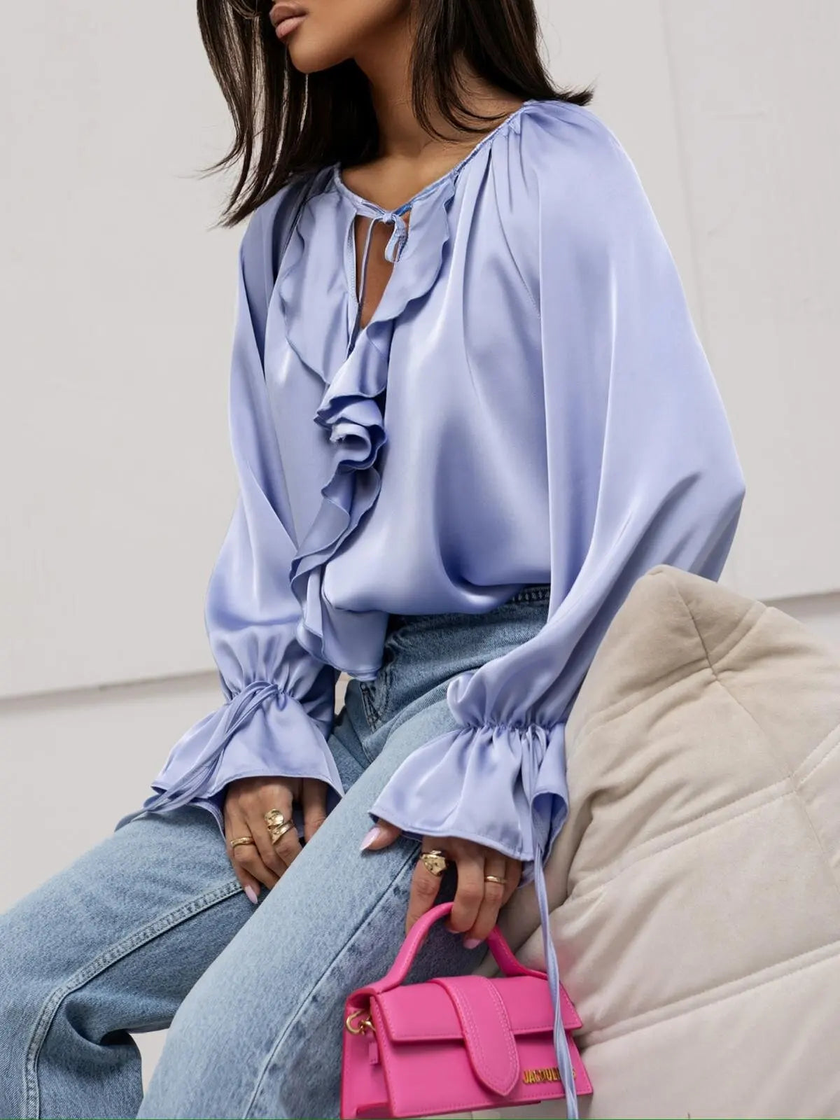 Vianna Ruffle Sleeve Tuxedo Shirt