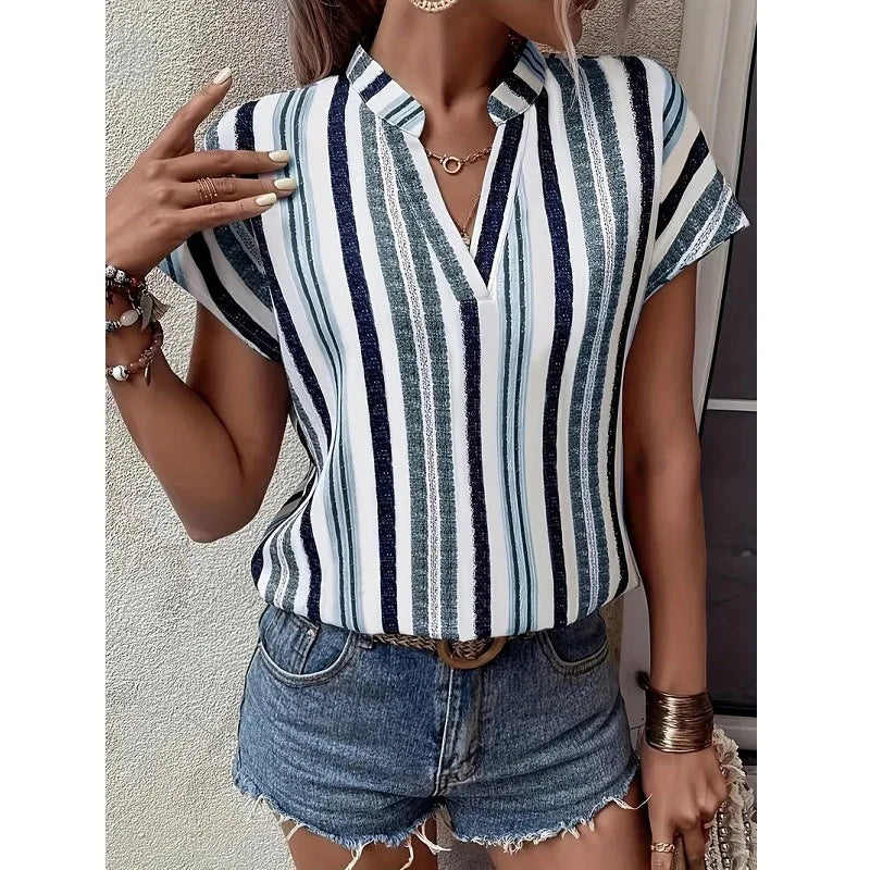 Rivka Striped V-Neck Batwing Top