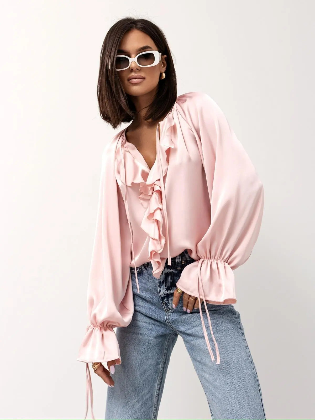 Vianna Ruffle Sleeve Tuxedo Shirt