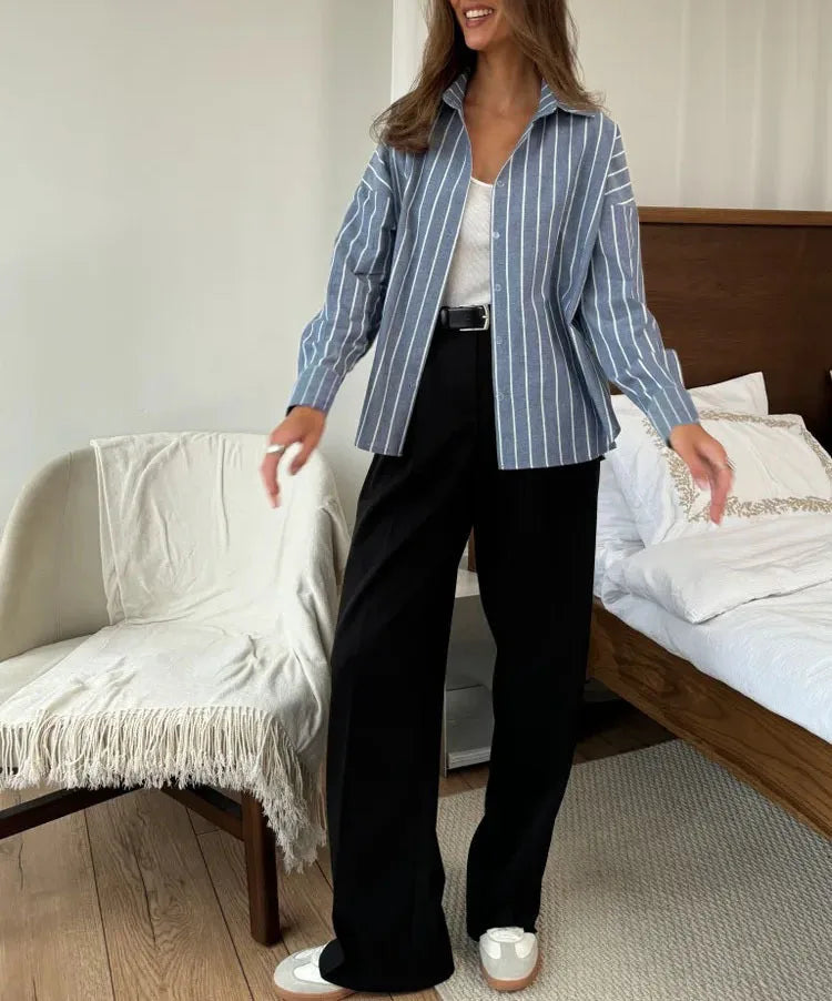 Elina Striped Long-Sleeve Shirt Jacket