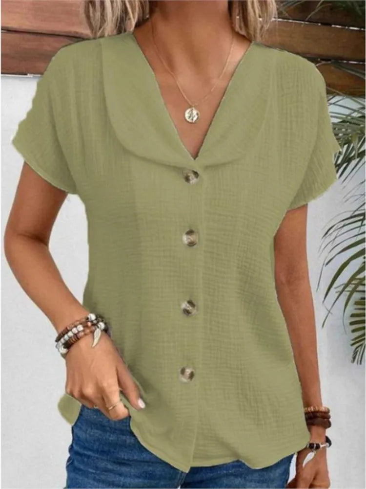 Clara V-Neck Buttoned Blous