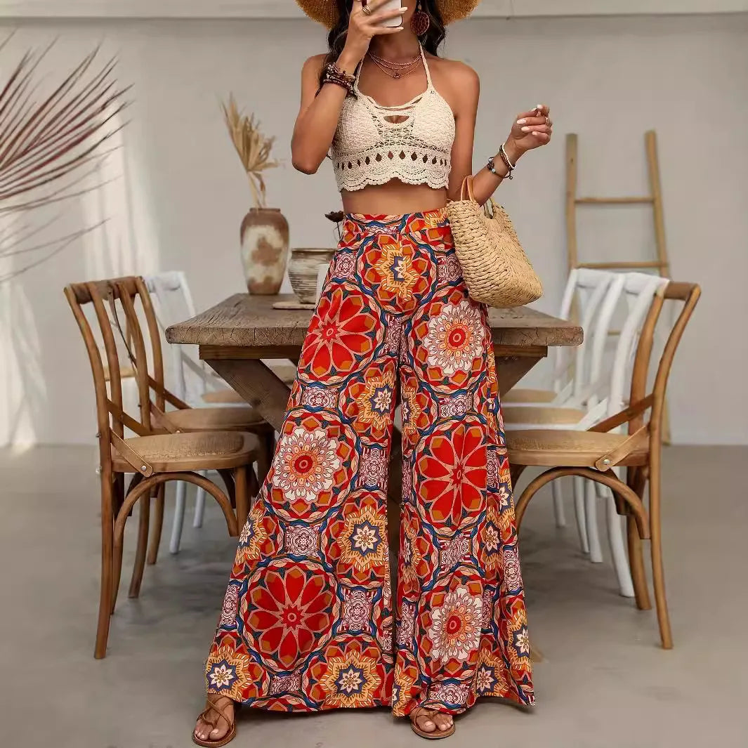 Zahara Ethnic Print Wide-Leg Pants
