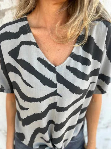 Sara Lace-Up Zebra Print Blouse