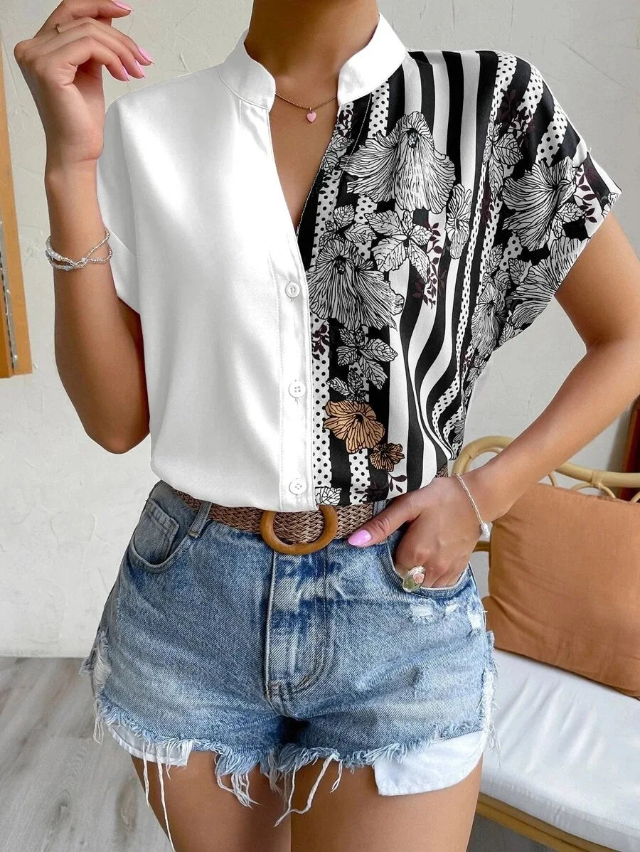 Liora Contrast Floral Button Blouse