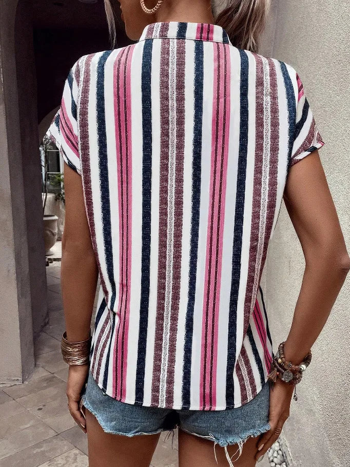Rivka Striped V-Neck Batwing Top