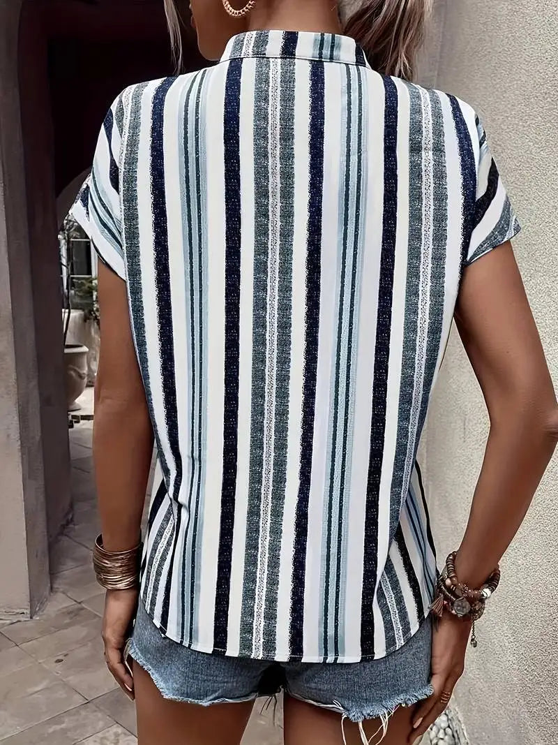Rivka Striped V-Neck Batwing Top