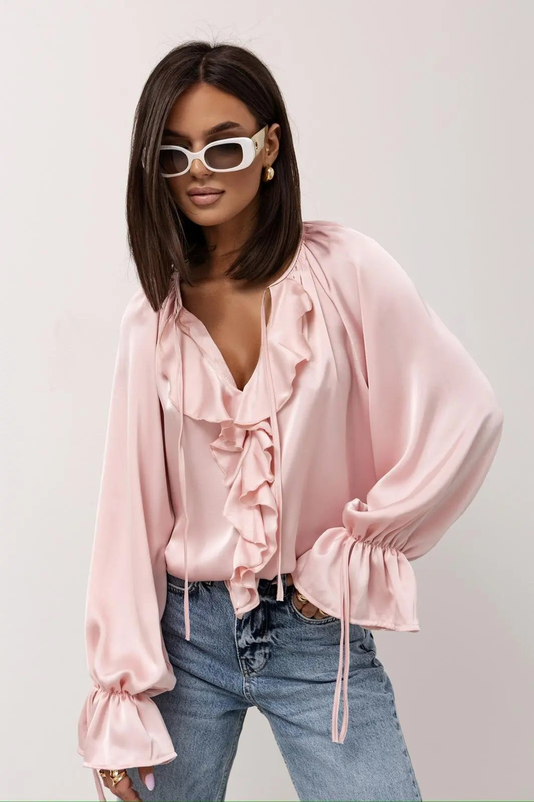 Vianna Ruffle Sleeve Tuxedo Shirt