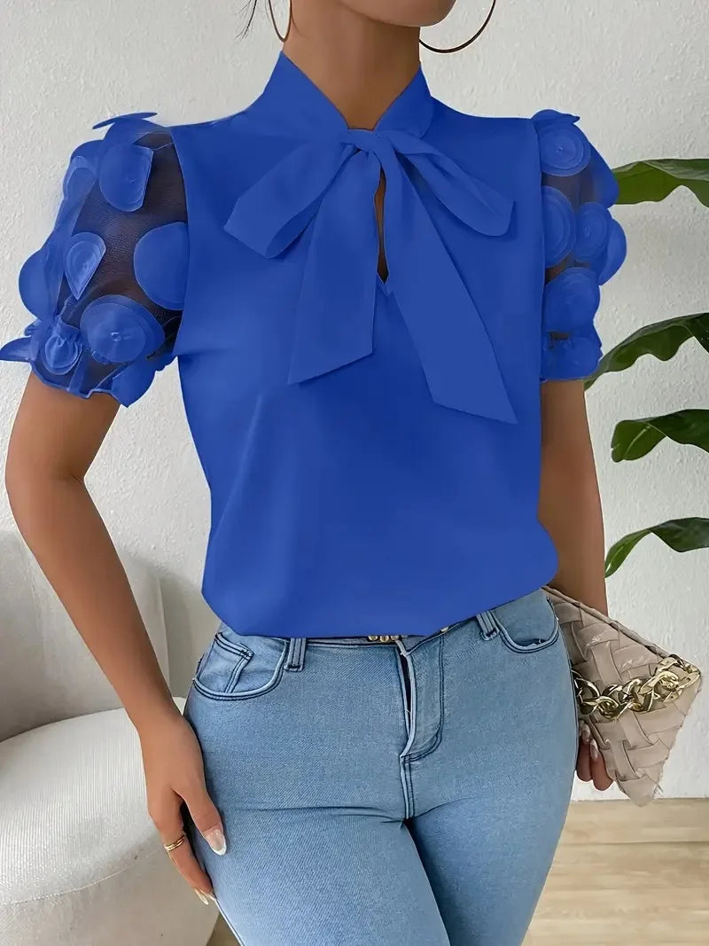 Vivienne Bow Neck Mesh Blouse