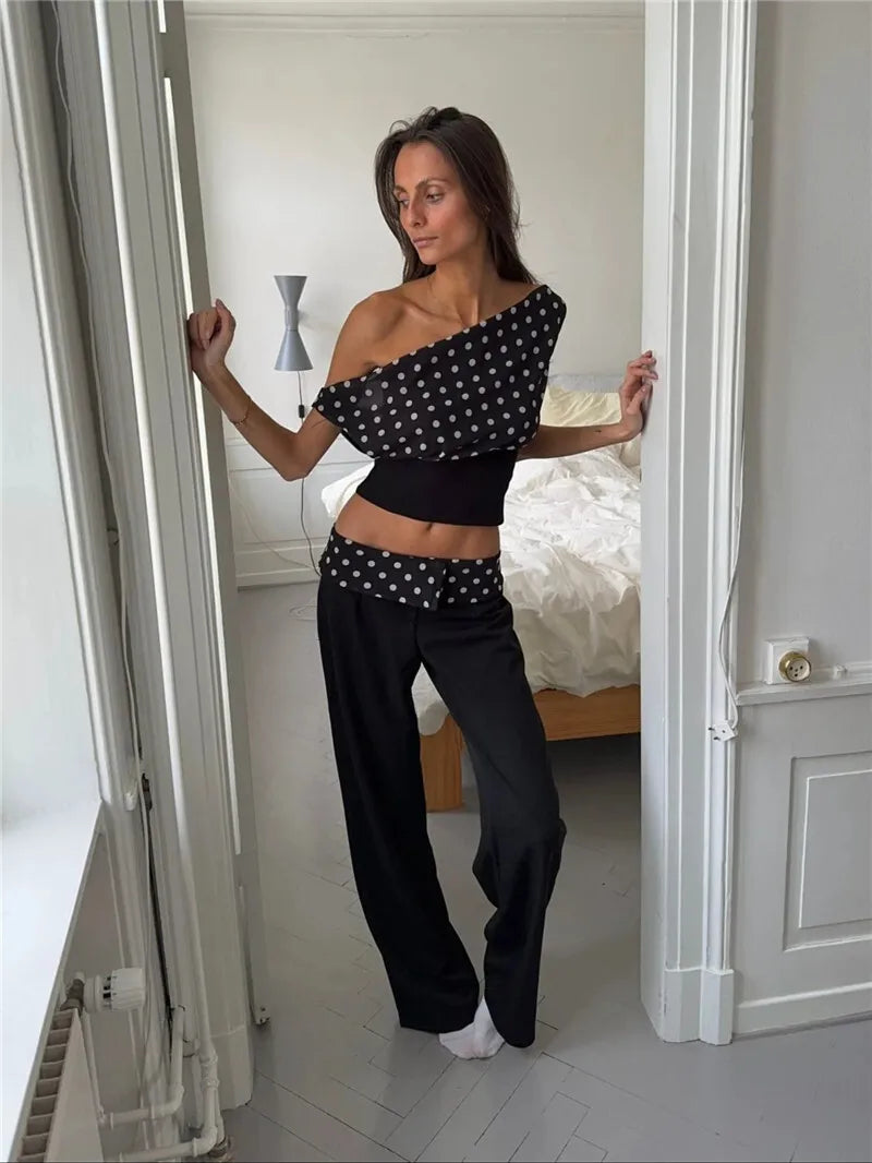 Lorenza Polka Dot One-Shoulder Crop Top