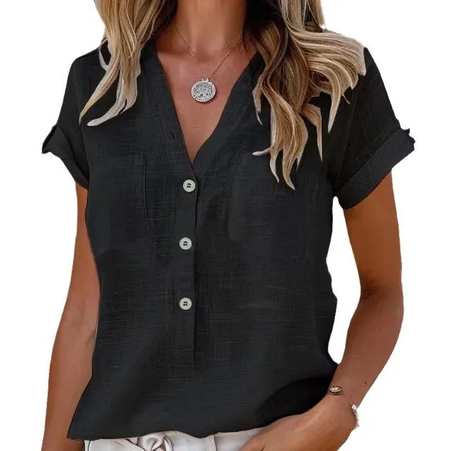 Sofia Cotton-Linen V-Neck Shirt