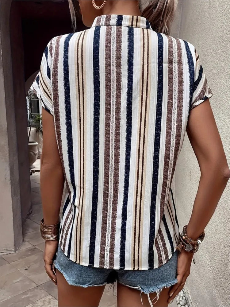 Rivka Striped V-Neck Batwing Top