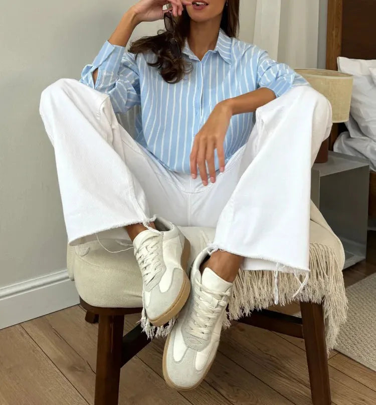Elina Striped Long-Sleeve Shirt Jacket