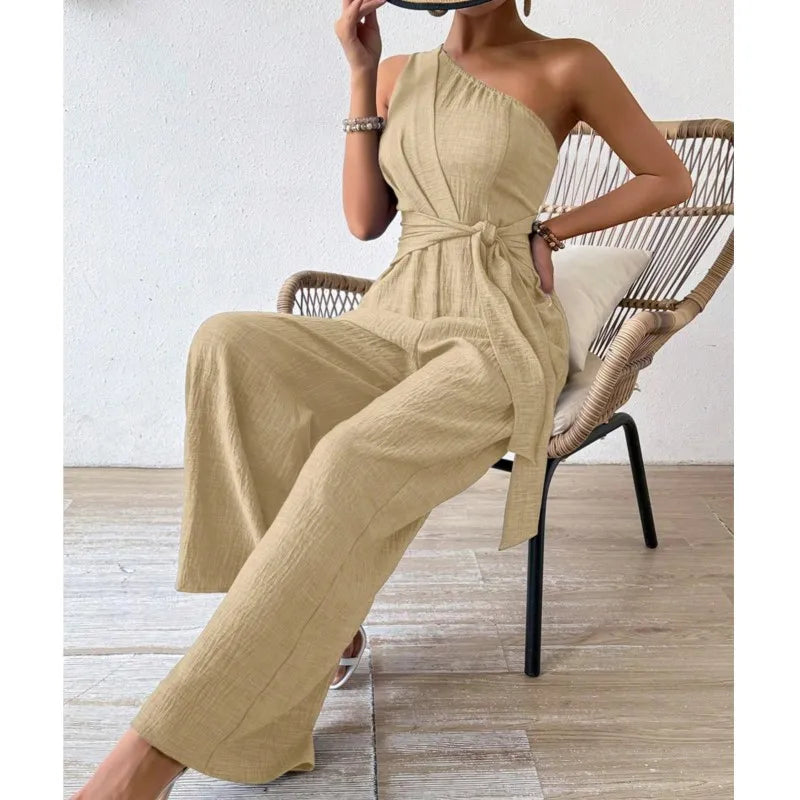 Mirella One-Shoulder Belted Jumpsuit