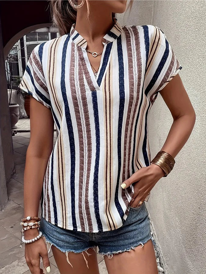Rivka Striped V-Neck Batwing Top