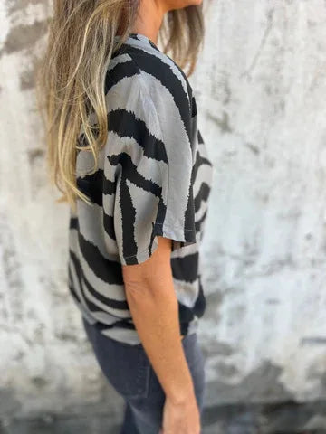 Sara Lace-Up Zebra Print Blouse