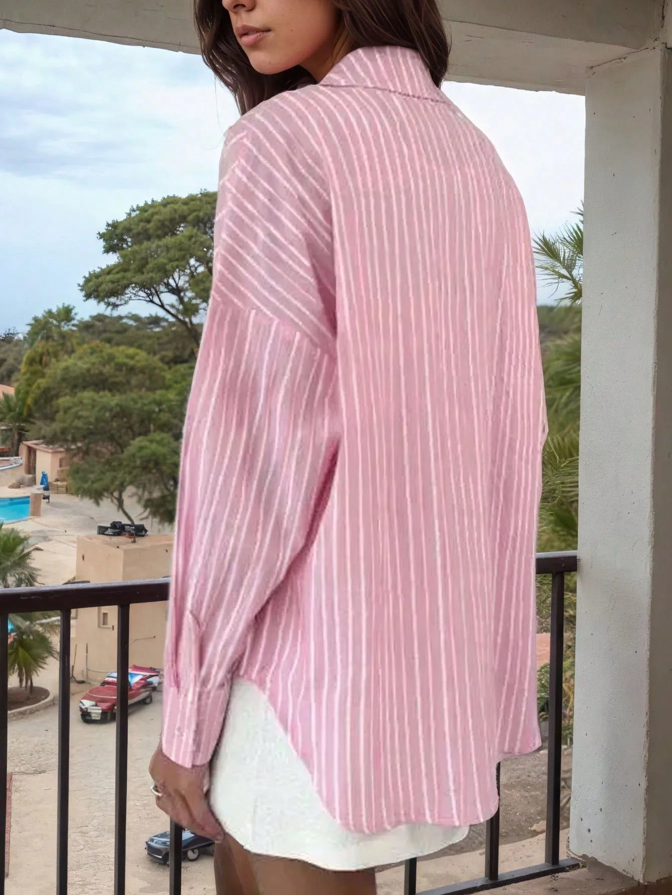 Elina Striped Long-Sleeve Shirt Jacket