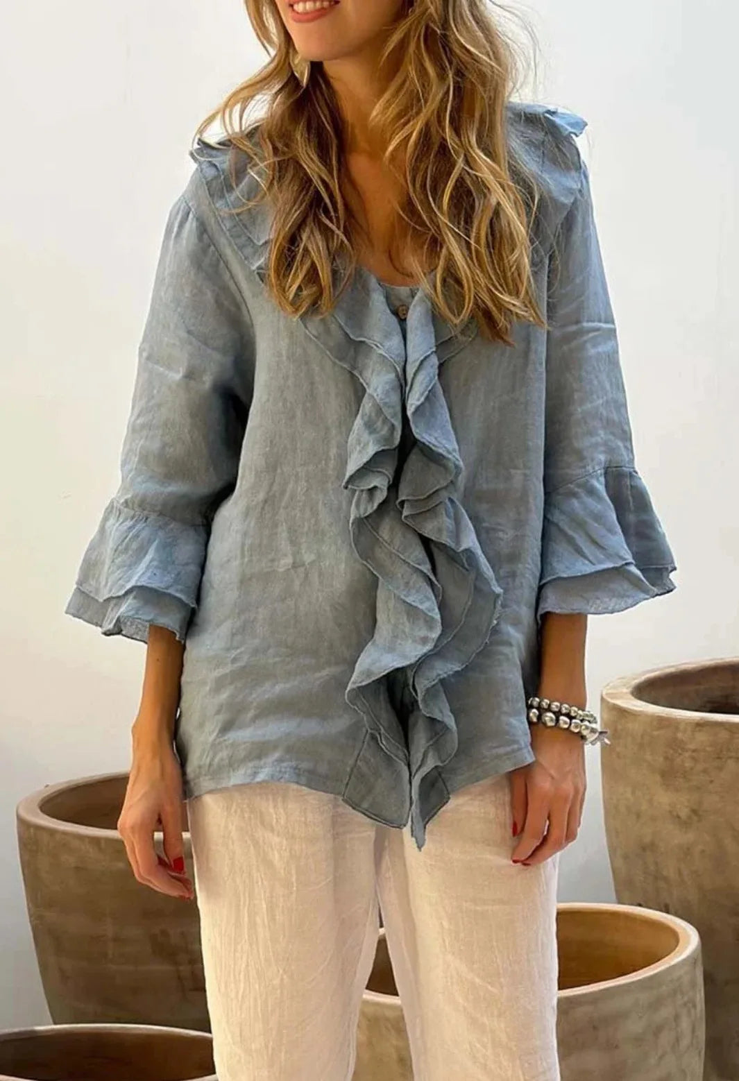 Viola Ruffle V-Neck Blouse