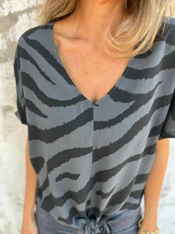 Sara Lace-Up Zebra Print Blouse