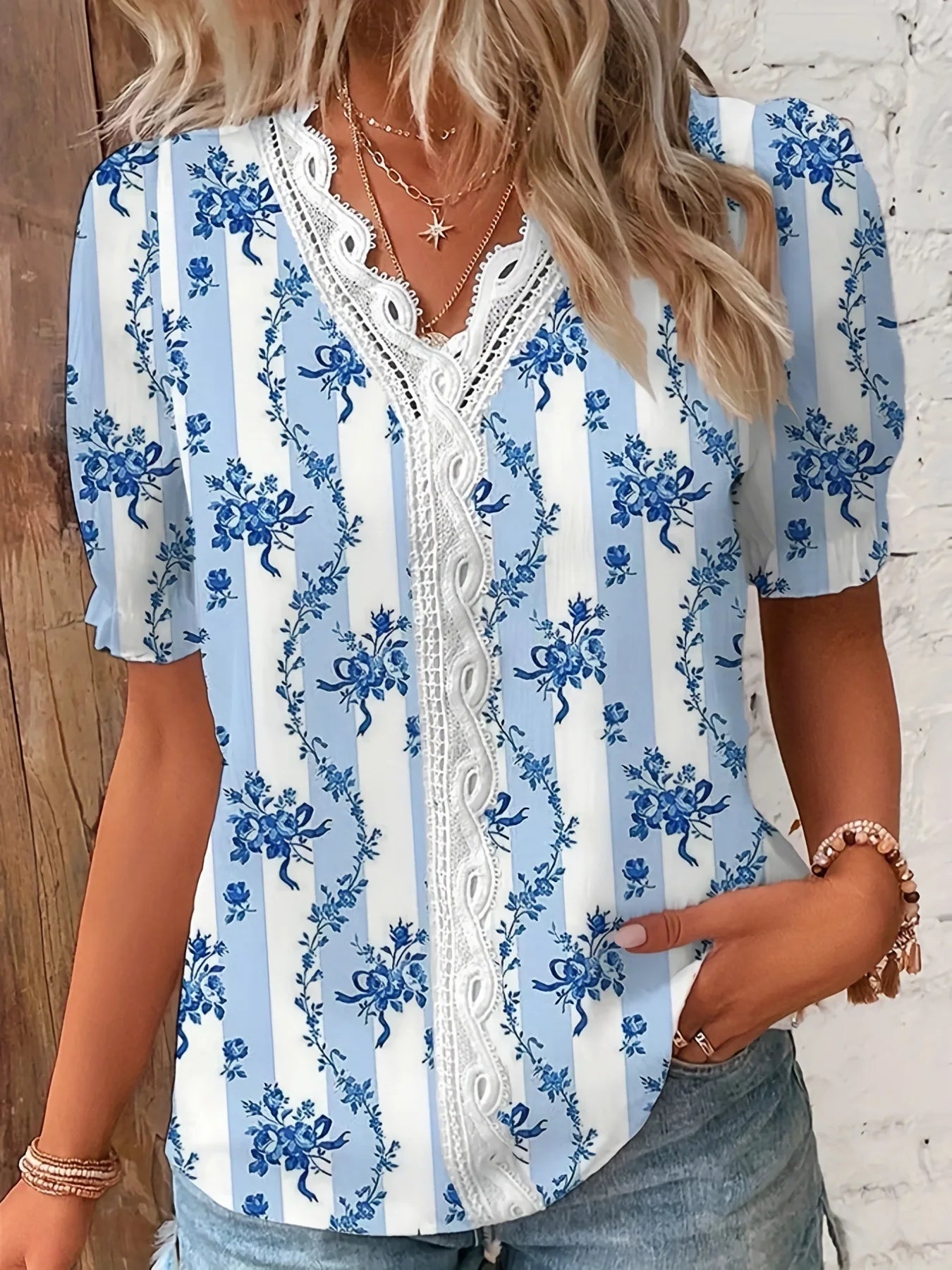 Eva Lace Patchwork Floral Blouse