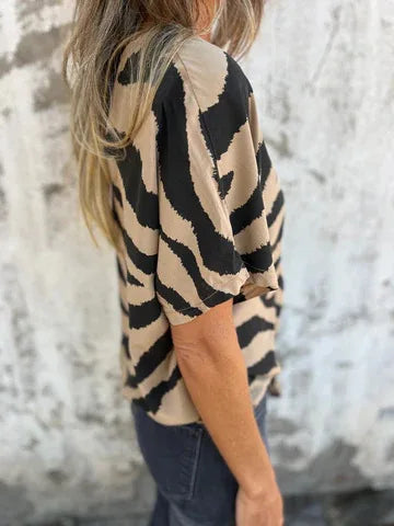 Sara Lace-Up Zebra Print Blouse