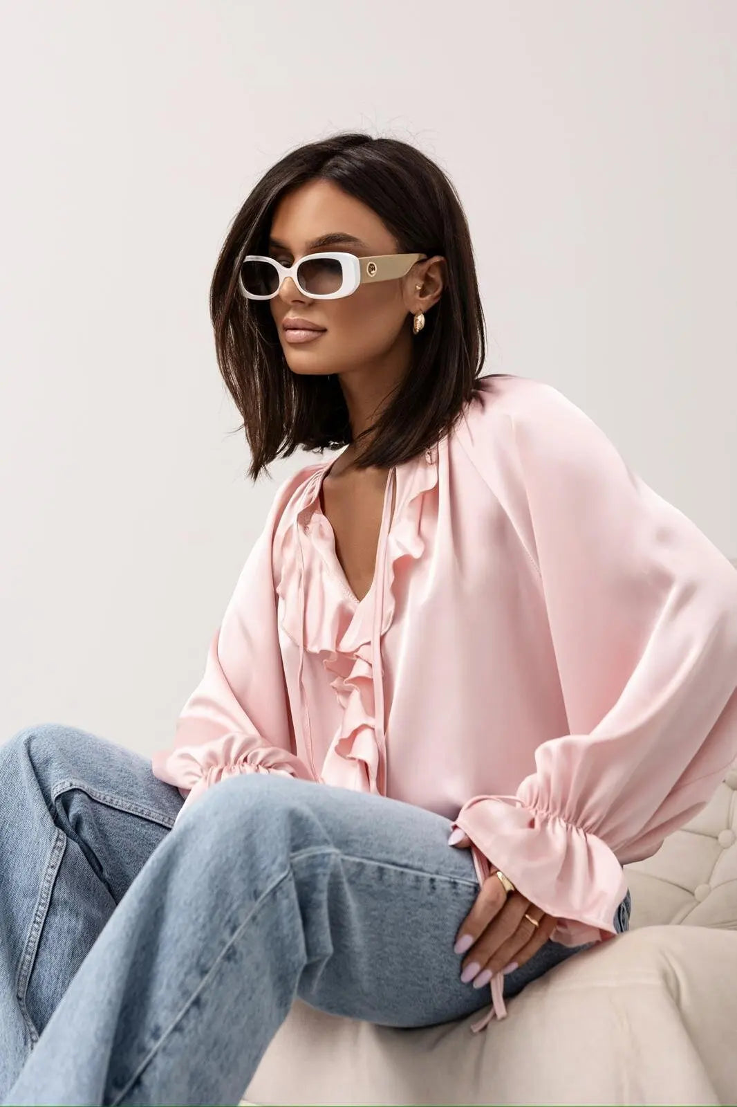 Vianna Ruffle Sleeve Tuxedo Shirt
