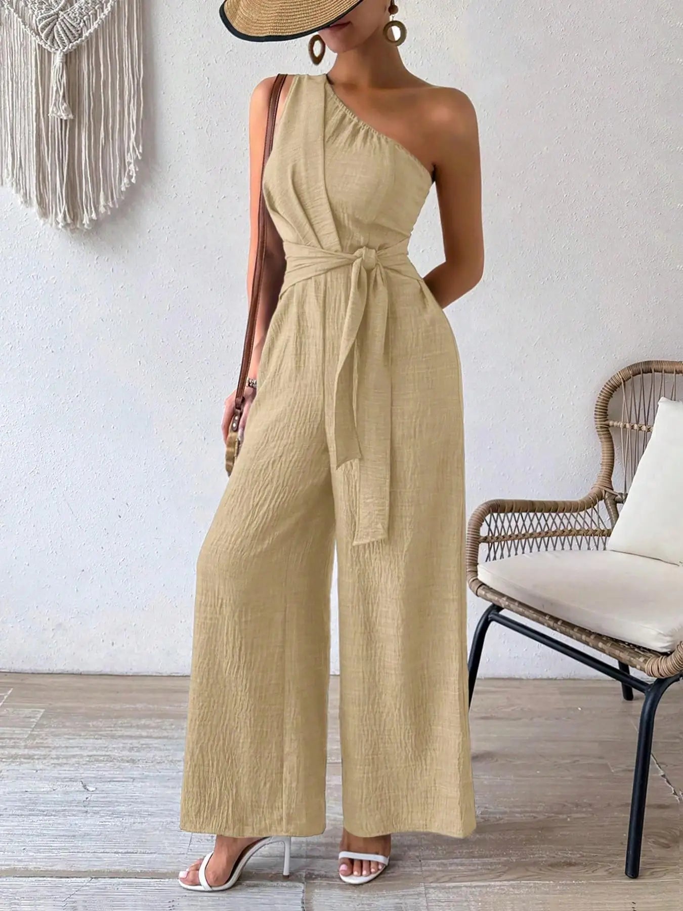 Mirella One-Shoulder Belted Jumpsuit