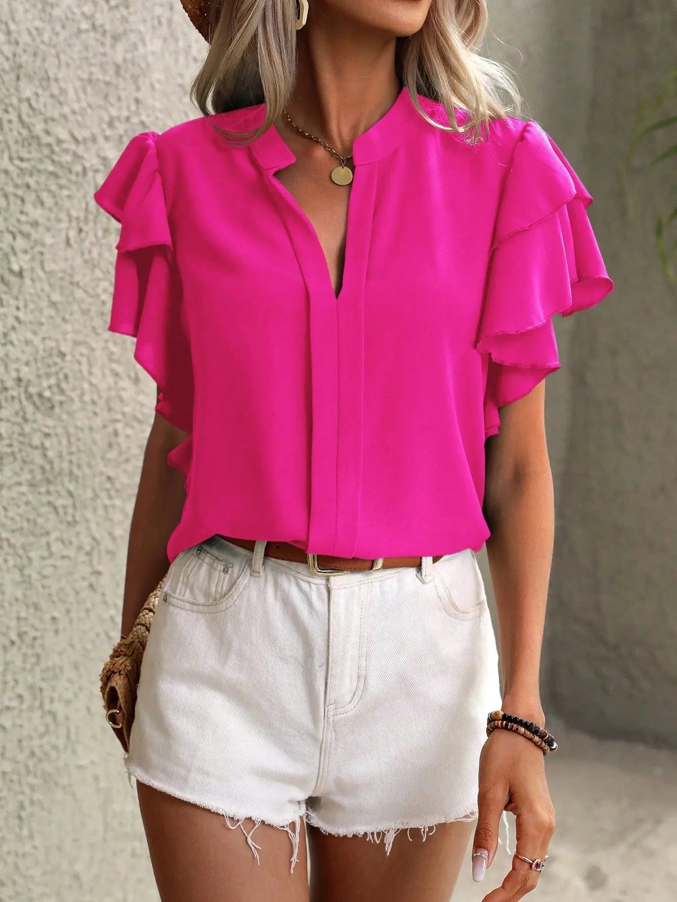 Iris Ruffle Sleeve V-Neck Blouse