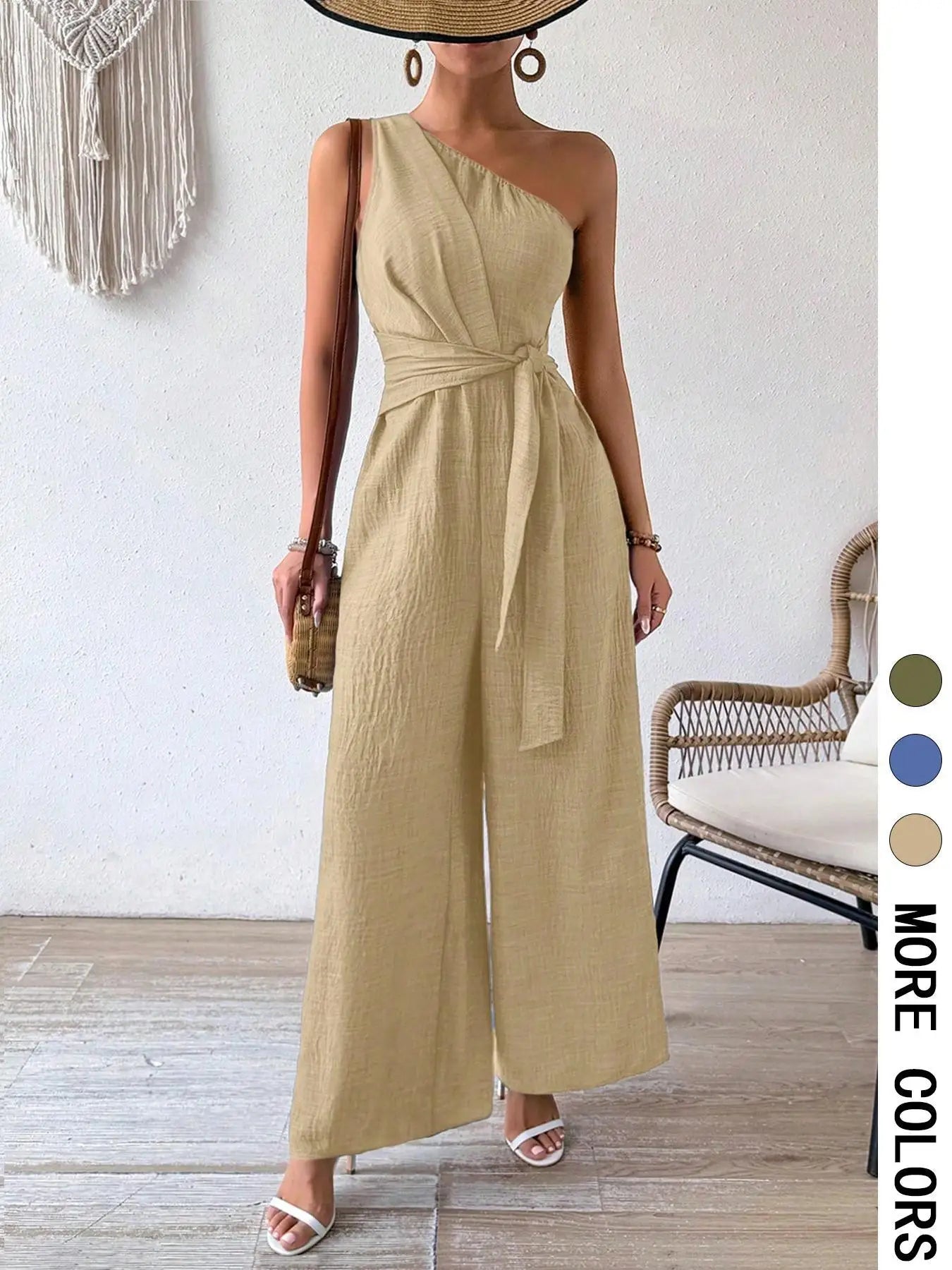 Mirella One-Shoulder Belted Jumpsuit