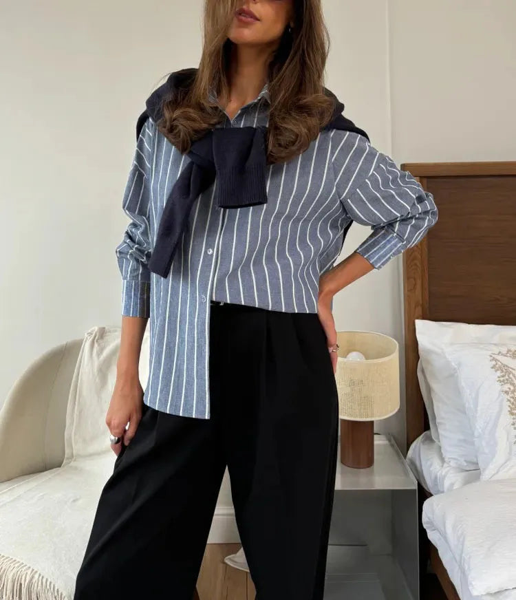 Elina Striped Long-Sleeve Shirt Jacket