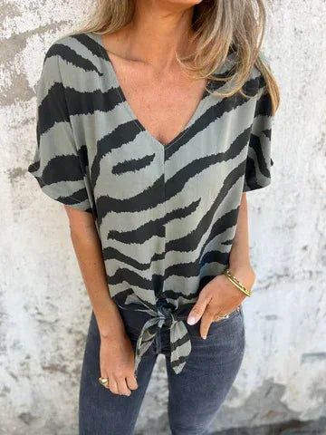 Sara Lace-Up Zebra Print Blouse