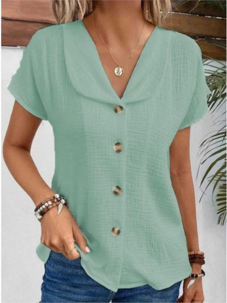 Clara V-Neck Buttoned Blous