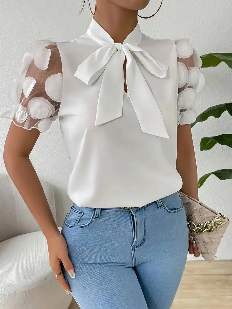 Vivienne Bow Neck Mesh Blouse