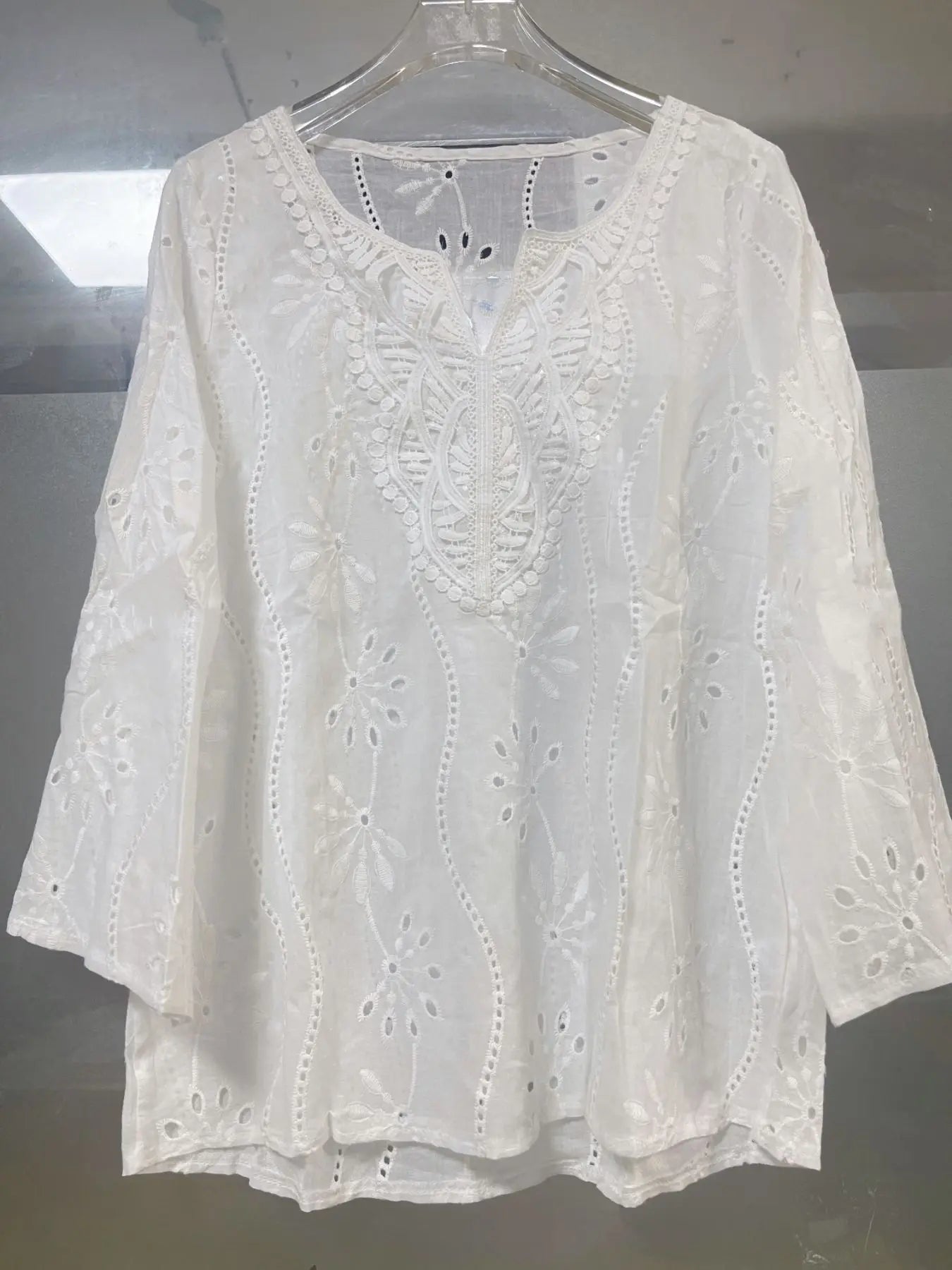 Celeste Embroidered Lace V-Neck Blouse