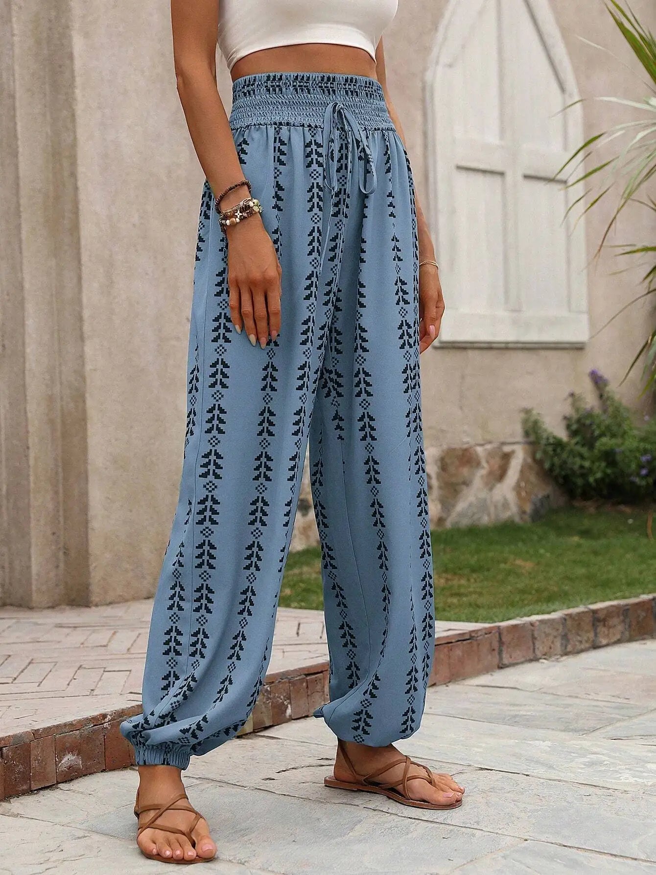 Noa Grid Wide-Leg Lantern Pants