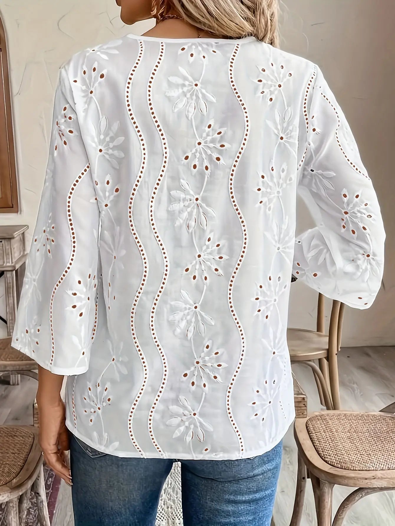 Celeste Embroidered Lace V-Neck Blouse