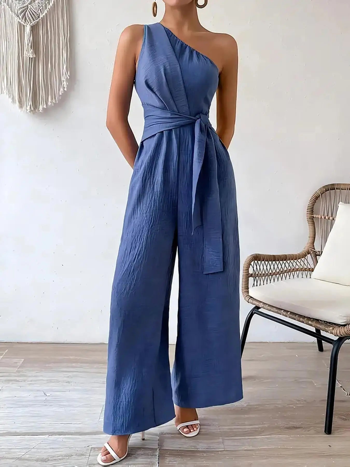 Mirella One-Shoulder Belted Jumpsuit