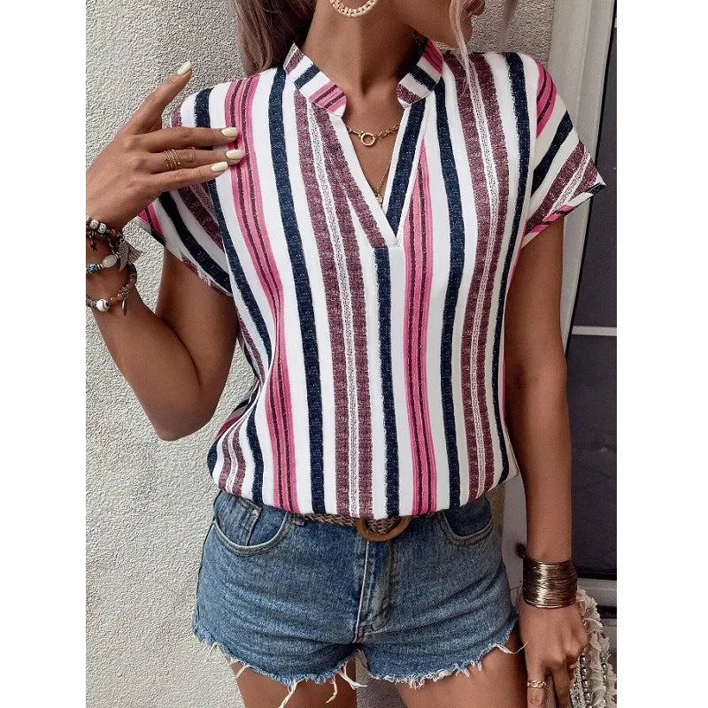 Rivka Striped V-Neck Batwing Top