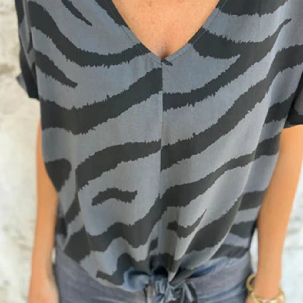 Sara Lace-Up Zebra Print Blouse