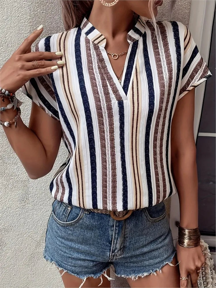 Rivka Striped V-Neck Batwing Top