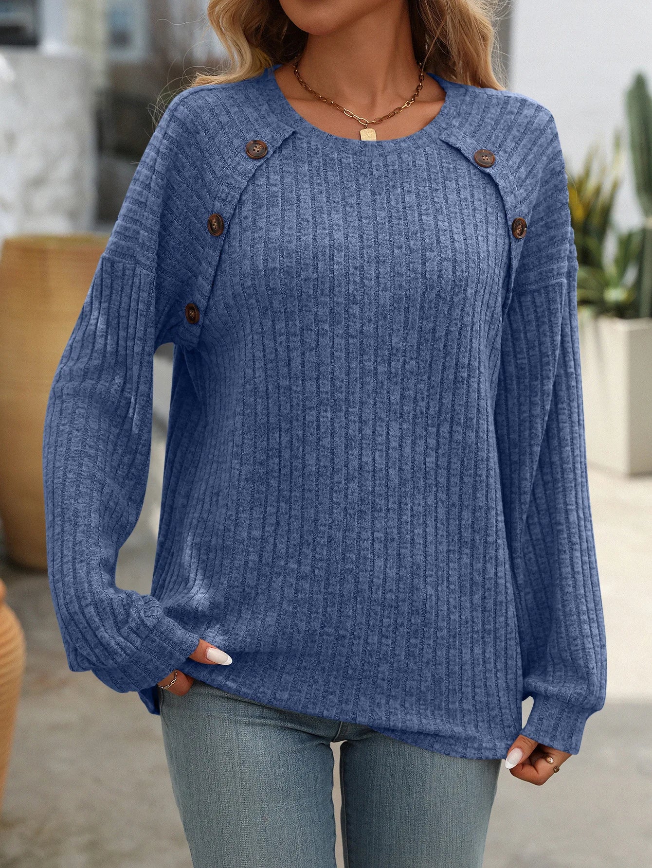 Arden Brushed Button Pullover Tee