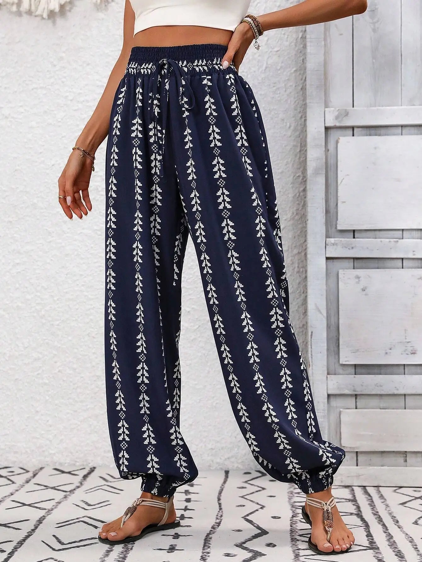Noa Grid Wide-Leg Lantern Pants