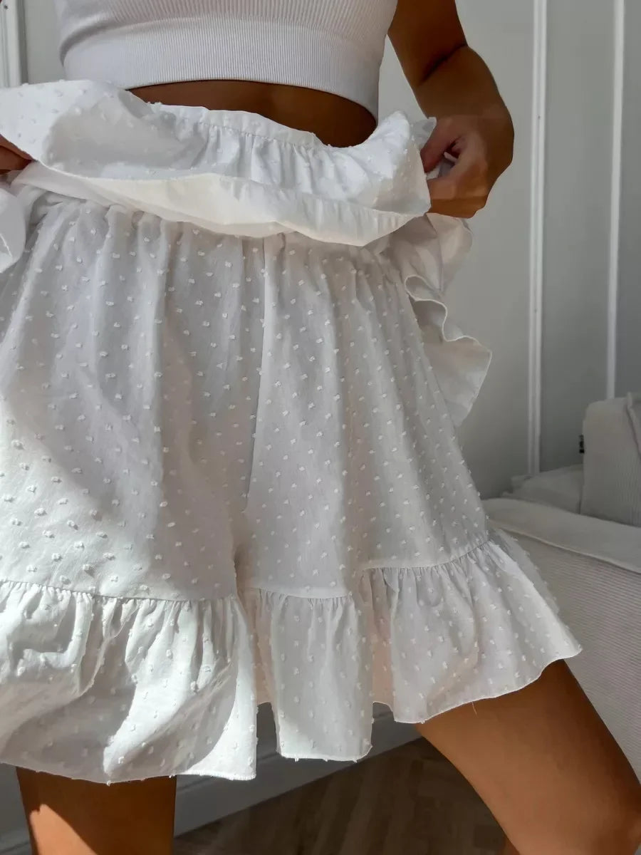 Donatella Ruffled Polka Dot Cotton Shorts
