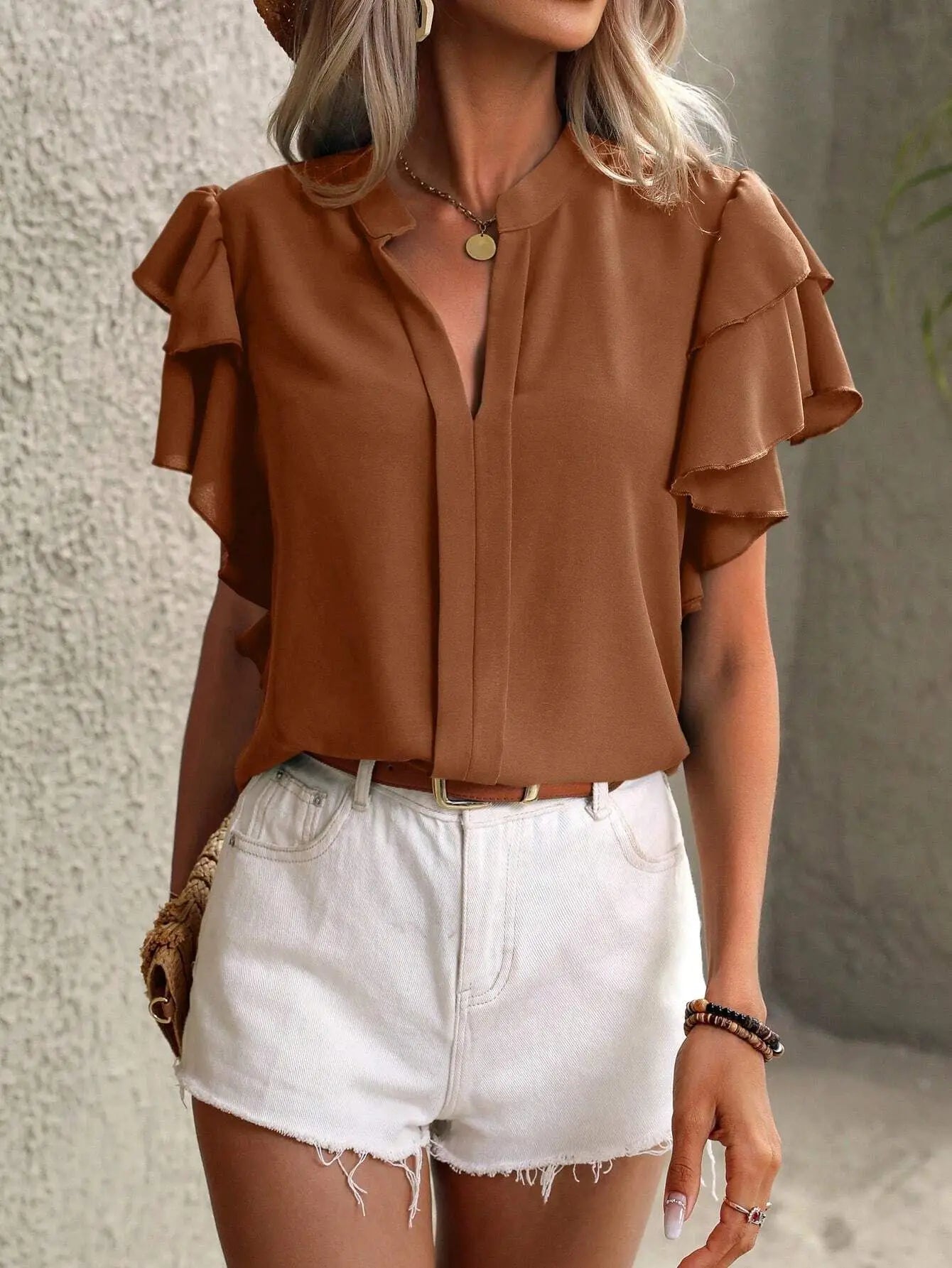 Iris Ruffle Sleeve V-Neck Blouse